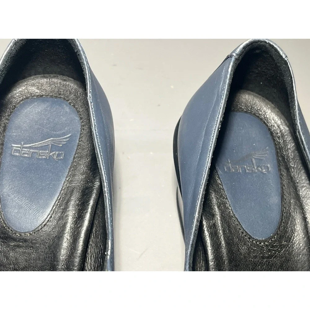 Dansko Blue Leather Mary Jane Wedge Shoes Size 40 Hook Loop Strap Portugal